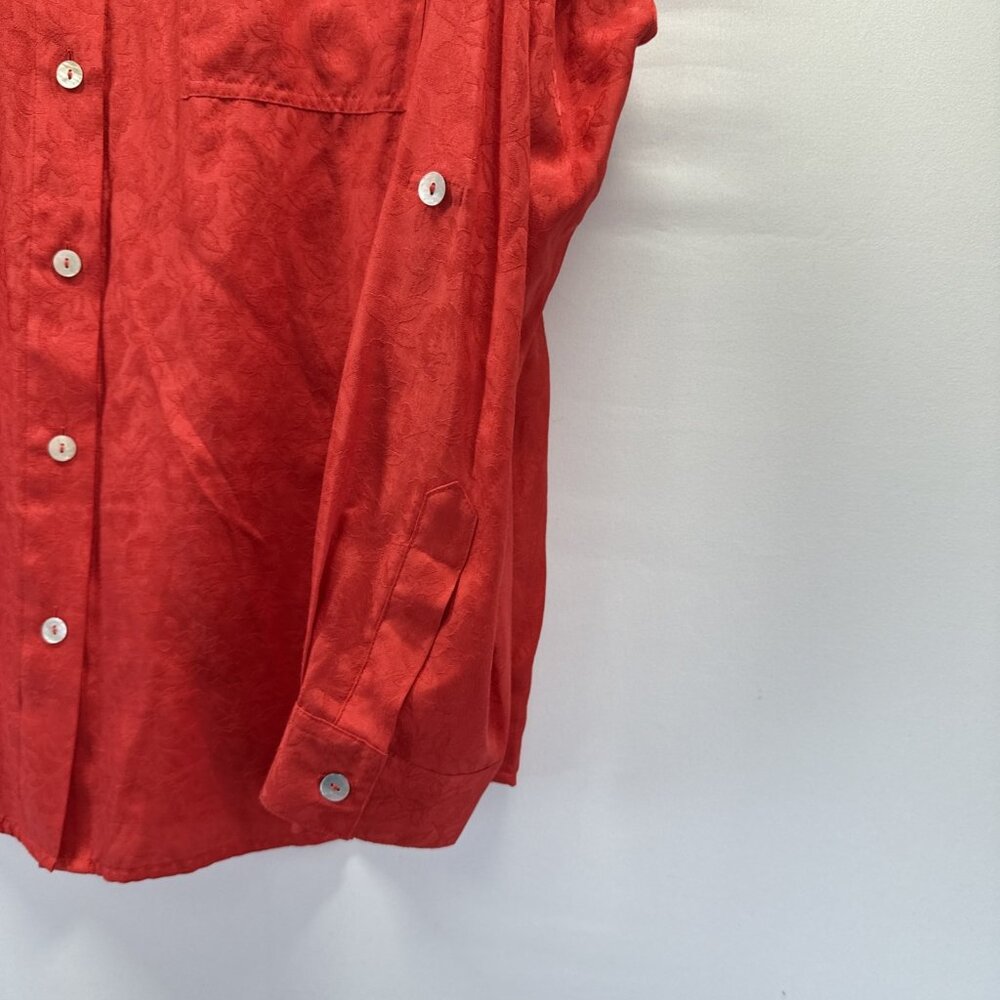 Coldwater Creek Silk Blend Blouse Top Size 1X Plus Solid Orange Roll Tab Buttons - Picture 5 of 7